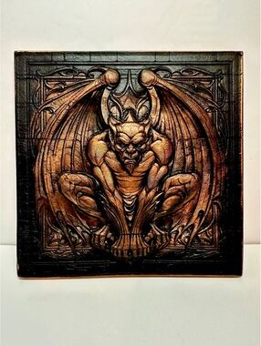 Gargoyle Decorative Wall Plaque Black / Bronze 7” x 7”